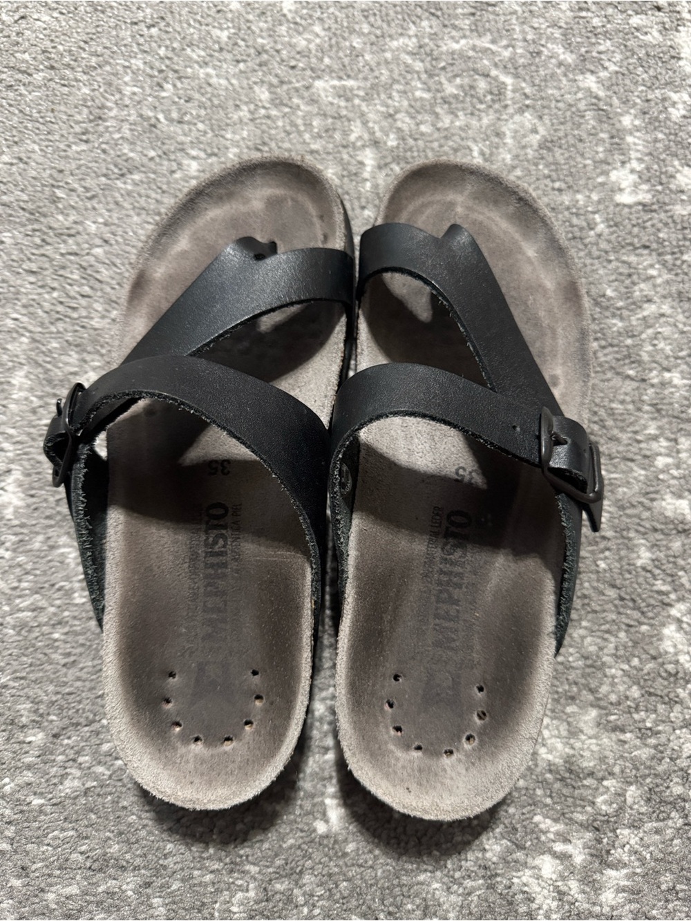 Mephisto Black Cross-Strap Buckle Sandals for Women